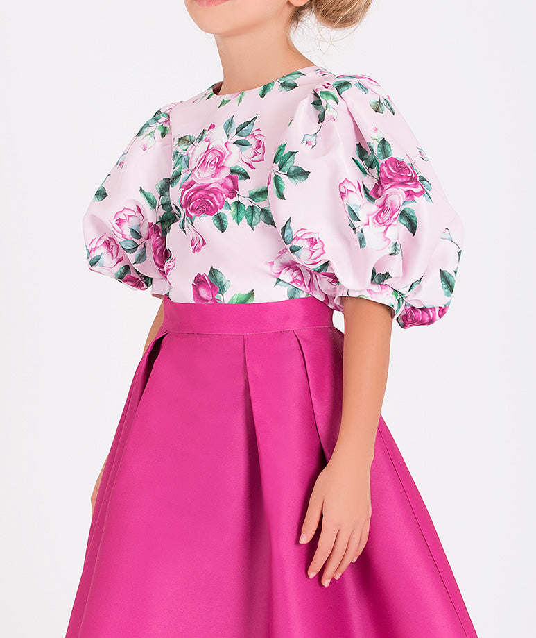 Floral Balloon Sleeve Outift | 2 Pieces