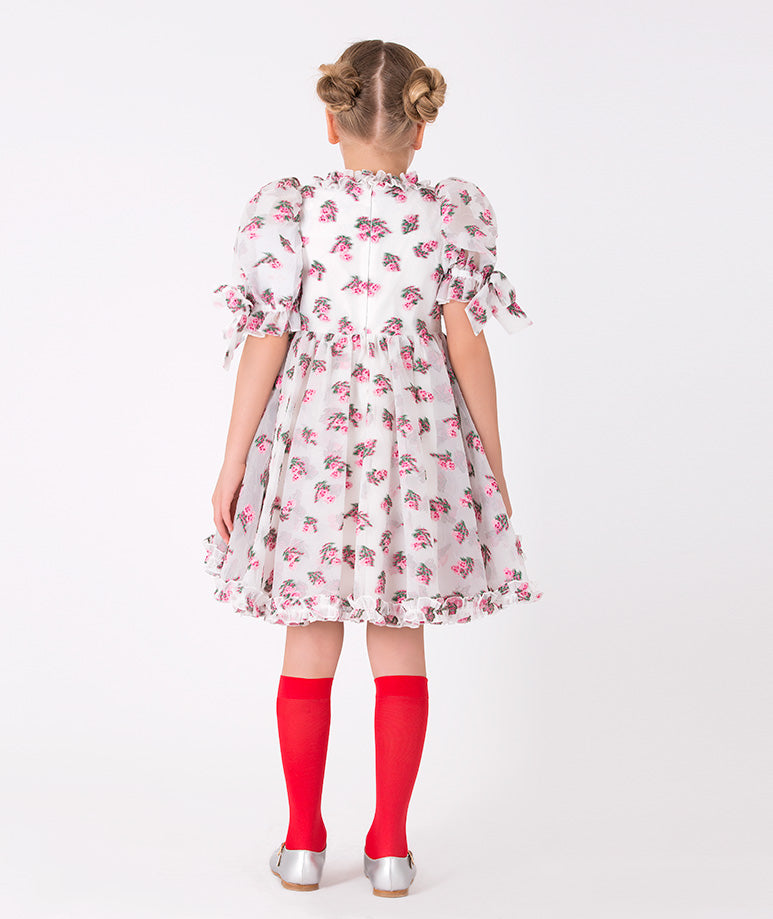 Children's bow-tie floral dress with ruffled skirt – Perfect blend of style and comfort for festive events