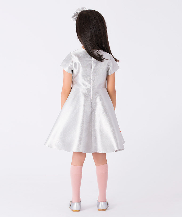 3D Applique Silver Girls Dress