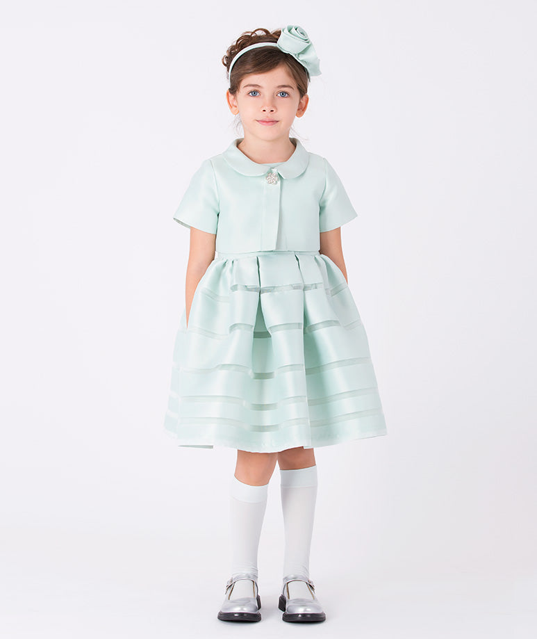Pearl Aqua Satin Girls Dress