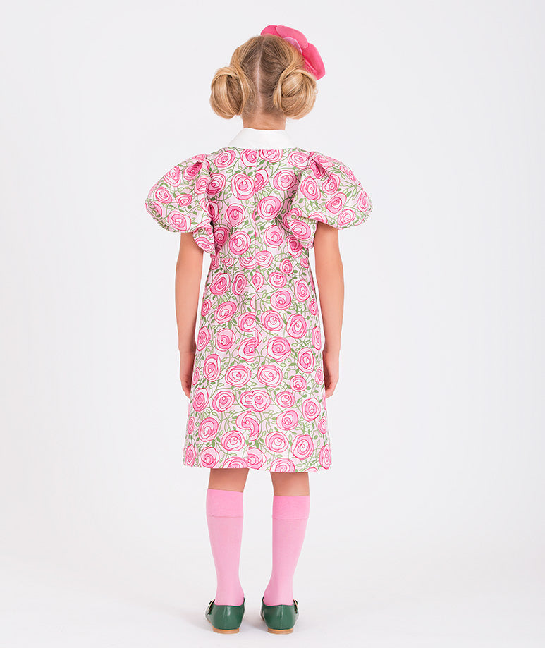 Balloon Sleeves Floral Dress with rose prints