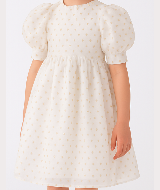 White Baby Dress with Gold Dots