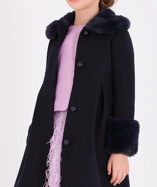 classic navy jacket with faux fur details
